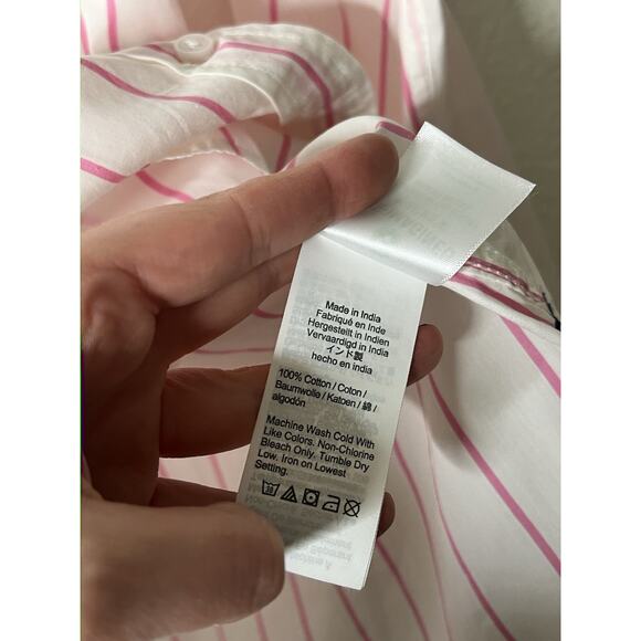 J. Crew White Pink Striped Poplin Button Up Shirt Size 10 Preppy Classic Casual - Picture 3 of 4